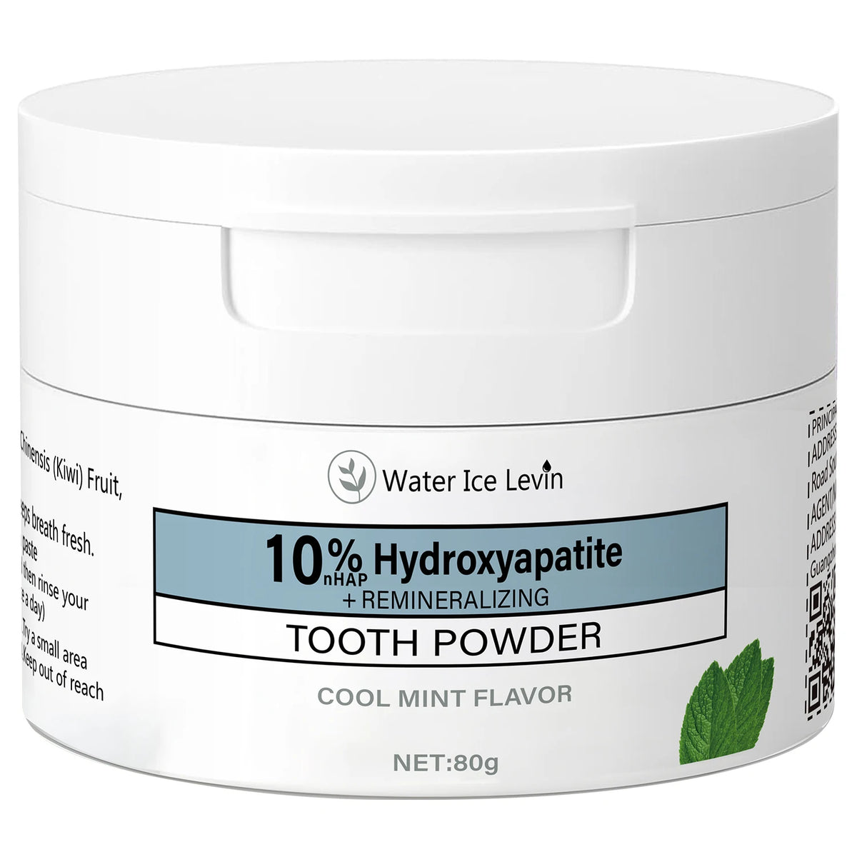 10% Hydroxyapatite Tooth Powder 80g: Cleans Teeth, Freshens Breath, Cool Mint Flavor, with Hyaluronic Acid & Natural Extracts