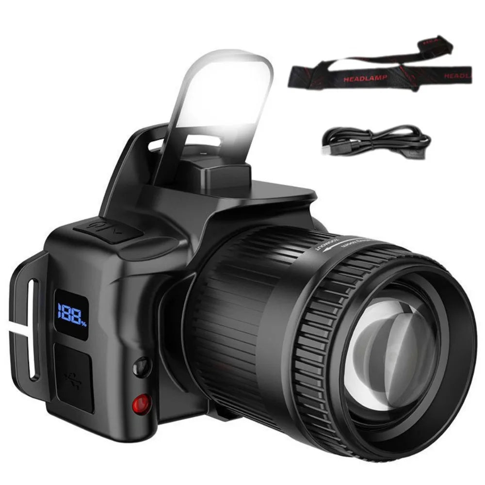 Telescopic Zoom Super Bright Headlight Black Waterproof LED Sensor Headlamp Digital Display Multifunctional