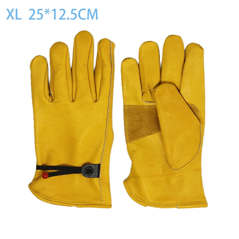 1 Pair Cow Leather Work Soft Glove Welding Security Protection Safety Workers Mechanic Driver Hunting Driving Farm Garden Glove