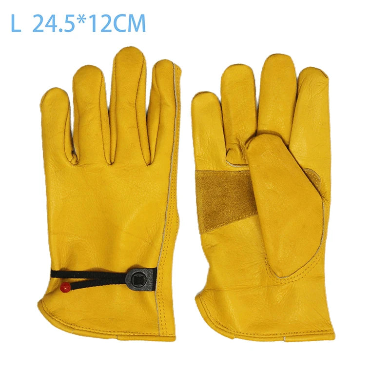 1 Pair Cow Leather Work Soft Glove Welding Security Protection Safety Workers Mechanic Driver Hunting Driving Farm Garden Glove