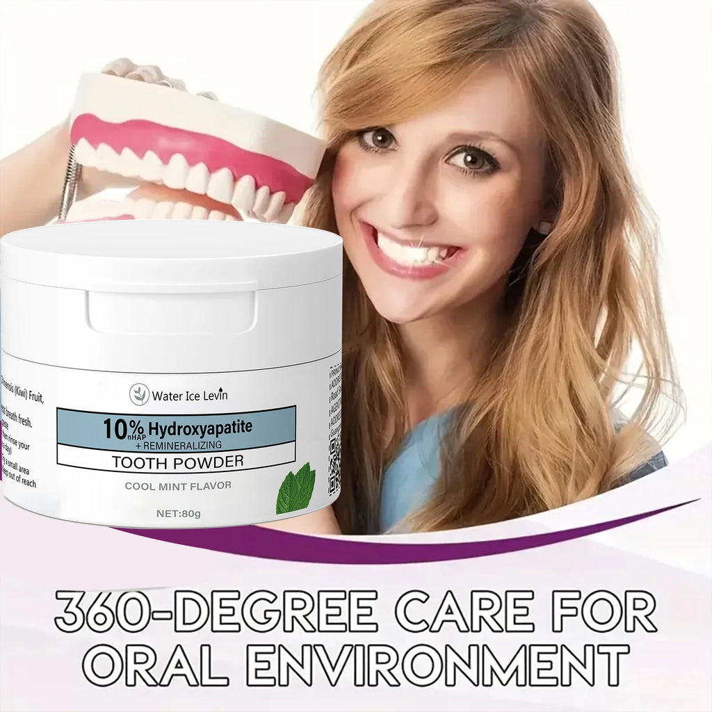 10% Hydroxyapatite Tooth Powder 80g: Cleans Teeth, Freshens Breath, Cool Mint Flavor, with Hyaluronic Acid & Natural Extracts