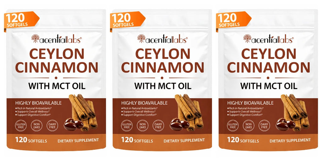 Ceylon Cinnamon Softgels MCT Oil 600mg Highly Bioavailable Antioxidant Support Digestive Comfort Wellness Non GMO 120 Count