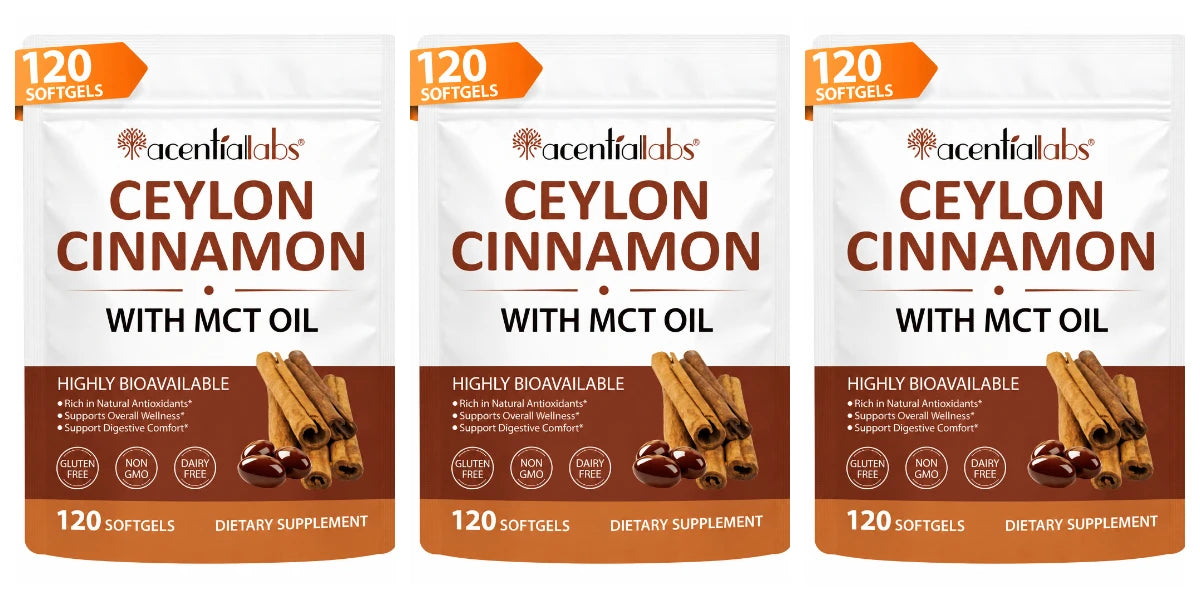 Ceylon Cinnamon Softgels MCT Oil 600mg Highly Bioavailable Antioxidant Support Digestive Comfort Wellness Non GMO 120 Count