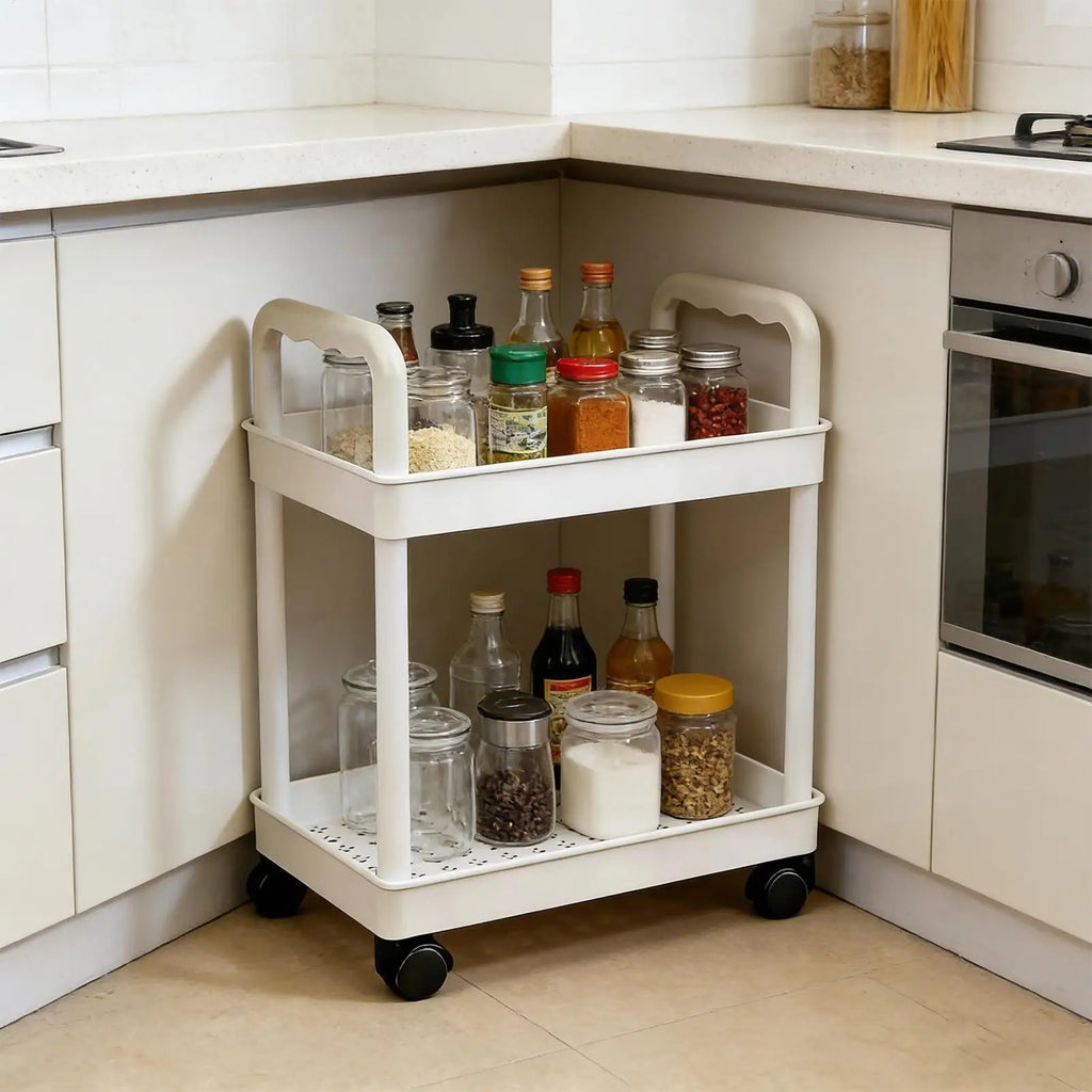 Storage Stand Kitchen Storage Rack 2 Tier With Wheels Space-saving Organizer For Home Athroom Pantry Laundry Dorm Workplace