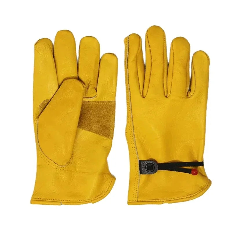 1 Pair Cow Leather Work Soft Glove Welding Security Protection Safety Workers Mechanic Driver Hunting Driving Farm Garden Glove