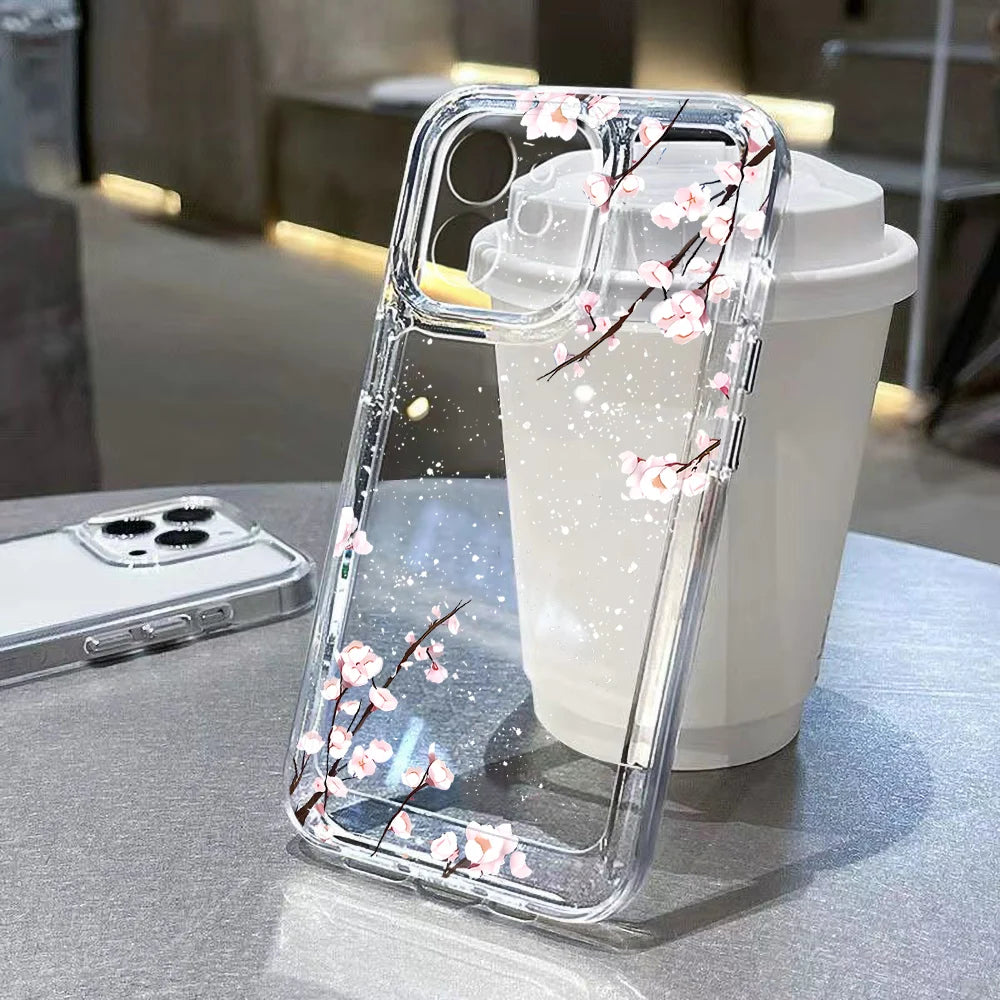 Transparent Flower Phone Case For iPhone 11 Case for iPhone 13 15 14 12 16 Pro Max XR XS X 7 8 SE Aesthetic Floral Cover Funda