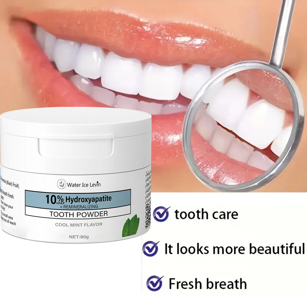 10% Hydroxyapatite Tooth Powder 80g: Cleans Teeth, Freshens Breath, Cool Mint Flavor, with Hyaluronic Acid & Natural Extracts
