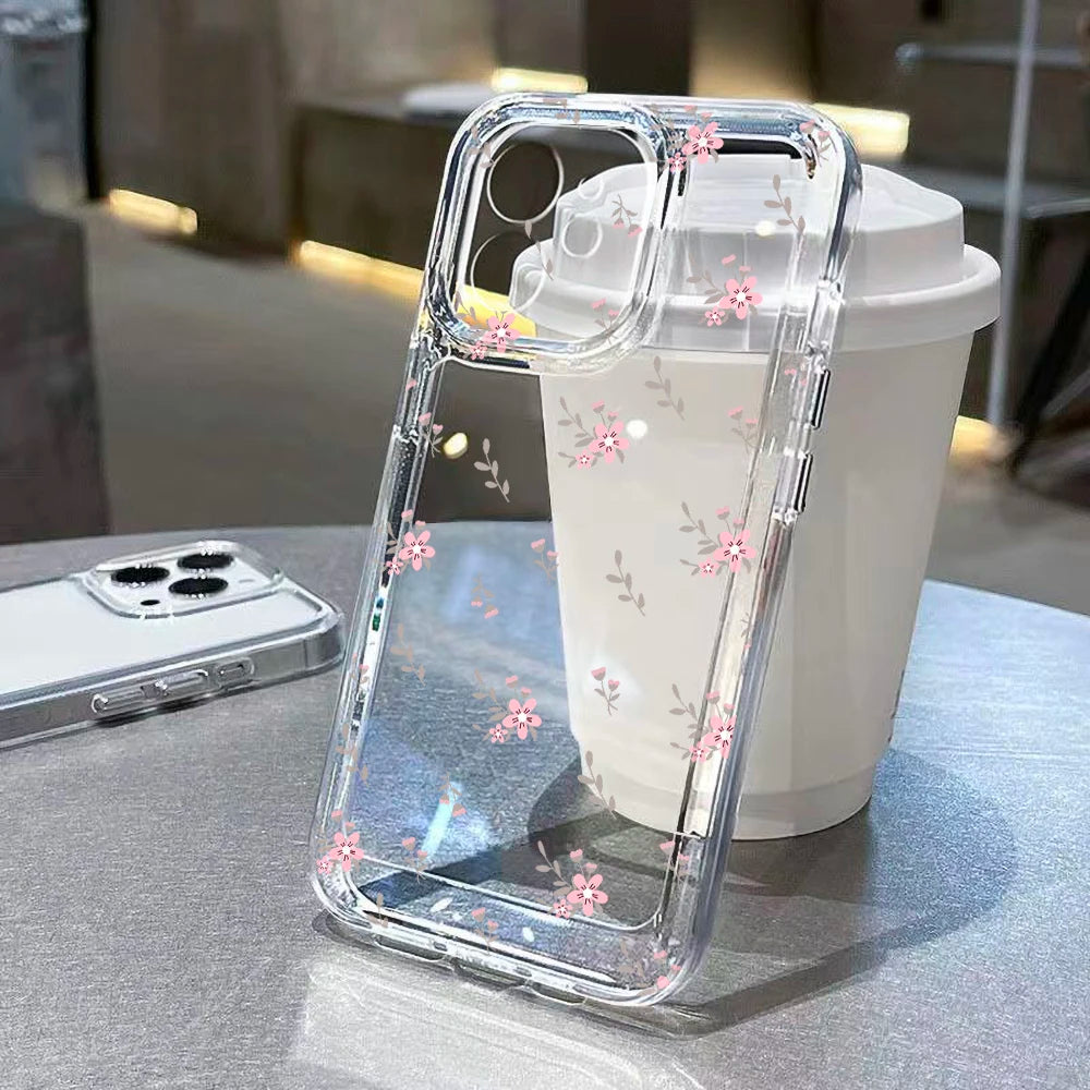 Transparent Flower Phone Case For iPhone 11 Case for iPhone 13 15 14 12 16 Pro Max XR XS X 7 8 SE Aesthetic Floral Cover Funda