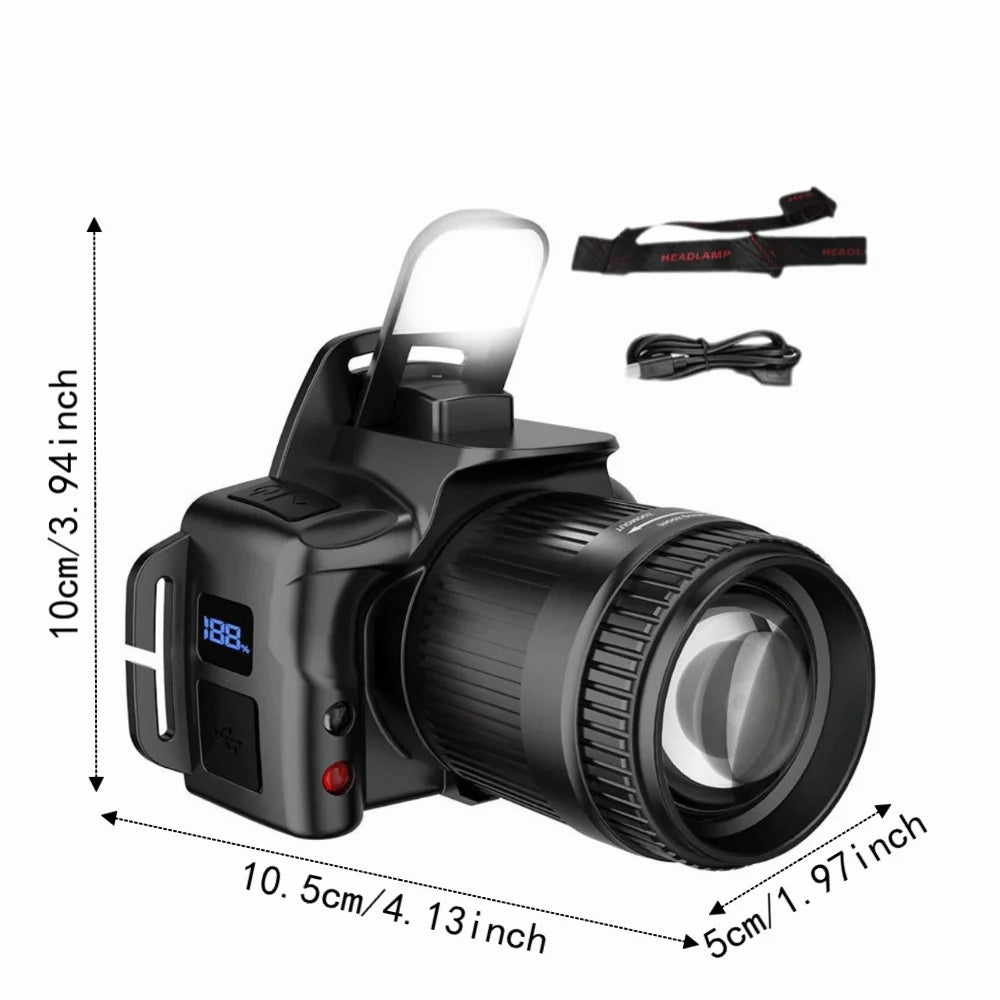 Telescopic Zoom Super Bright Headlight Black Waterproof LED Sensor Headlamp Digital Display Multifunctional
