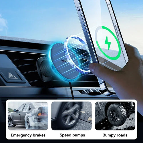 Baseus Magnetic Wireless Charger Car Phone Holder 15W Fast Charging Wireless Car Charger Holder For iPhone 16 15 14 13 Car Mount