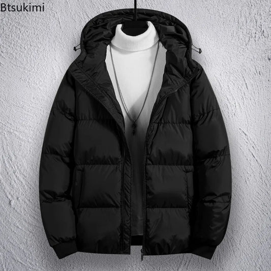 Men's Winter Coat Casual Sport Jacket Cotton Thickened Hooded Jacket Casual Sport Loose Solid Hooded Autumn Winter Warm Jackets