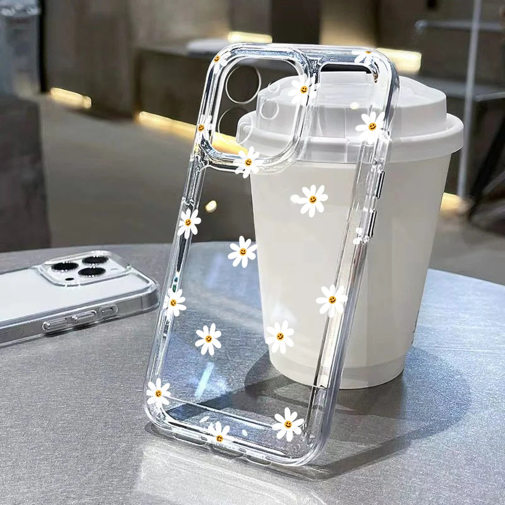 Transparent Flower Phone Case For iPhone 11 Case for iPhone 13 15 14 12 16 Pro Max XR XS X 7 8 SE Aesthetic Floral Cover Funda