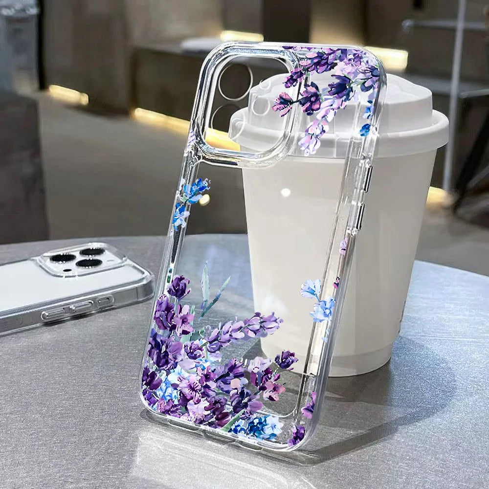 Transparent Flower Phone Case For iPhone 11 Case for iPhone 13 15 14 12 16 Pro Max XR XS X 7 8 SE Aesthetic Floral Cover Funda