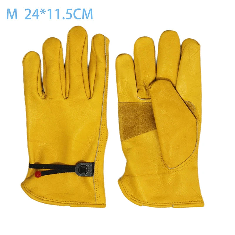 1 Pair Cow Leather Work Soft Glove Welding Security Protection Safety Workers Mechanic Driver Hunting Driving Farm Garden Glove