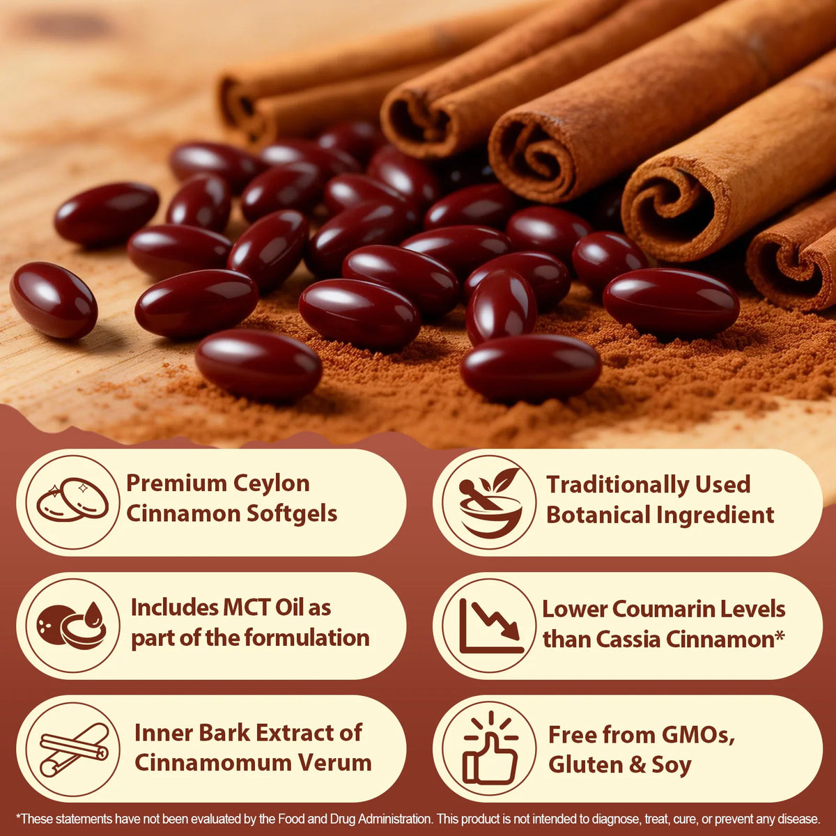 Ceylon Cinnamon Softgels MCT Oil 600mg Highly Bioavailable Antioxidant Support Digestive Comfort Wellness Non GMO 120 Count