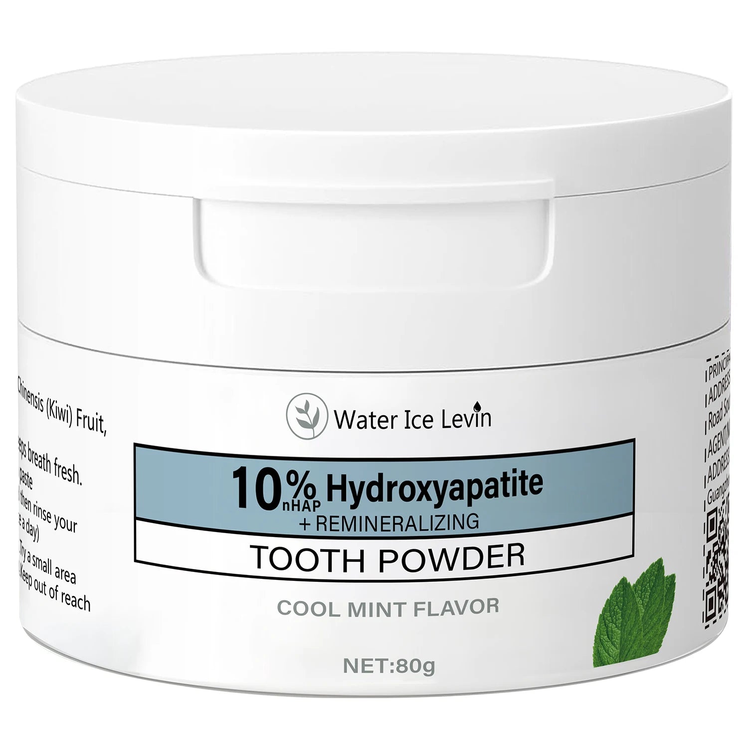 10% Hydroxyapatite Tooth Powder 80g: Cleans Teeth, Freshens Breath, Cool Mint Flavor, with Hyaluronic Acid & Natural Extracts