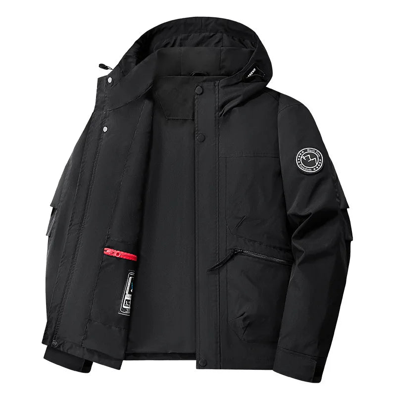 Thermal Winter Coat for Men Heavy Duty Warm Padded Jacket with Hood Windproof Loose Fit Outdoor Anorak for Cold Weather Fashion